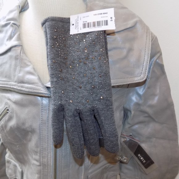 MIXIT Silver Distressed Genuine Leather Jacket and Grey Studded Gloves - Picture 5 of 5